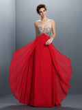Abiti lunghi in chiffon senza maniche con scollo a cuore, perline e paillettes, stile a trapezio/principessa