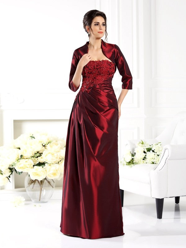 Burgundy Satin A-Line Floor-Length Sweetheart Dress with Bolero Jacket