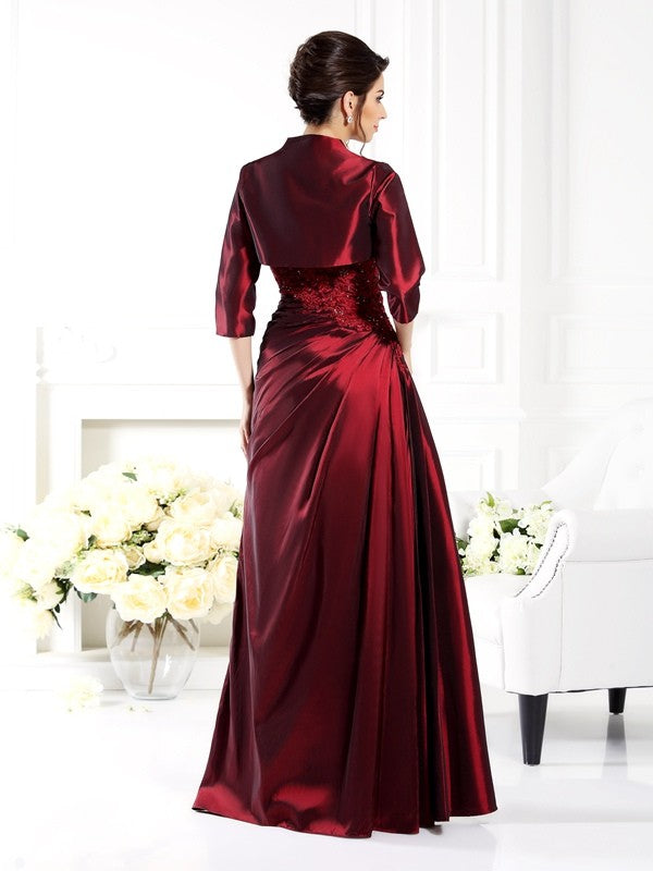 Burgundy Satin A-Line Floor-Length Sweetheart Dress with Bolero Jacket