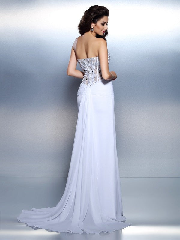 White Chiffon A-Line Sweetheart Floor-Length Evening Dress