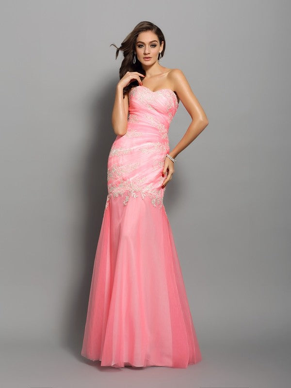 Trumpet/Mermaid Sweetheart Beading Sleeveless Long  Woven Satin Dresses