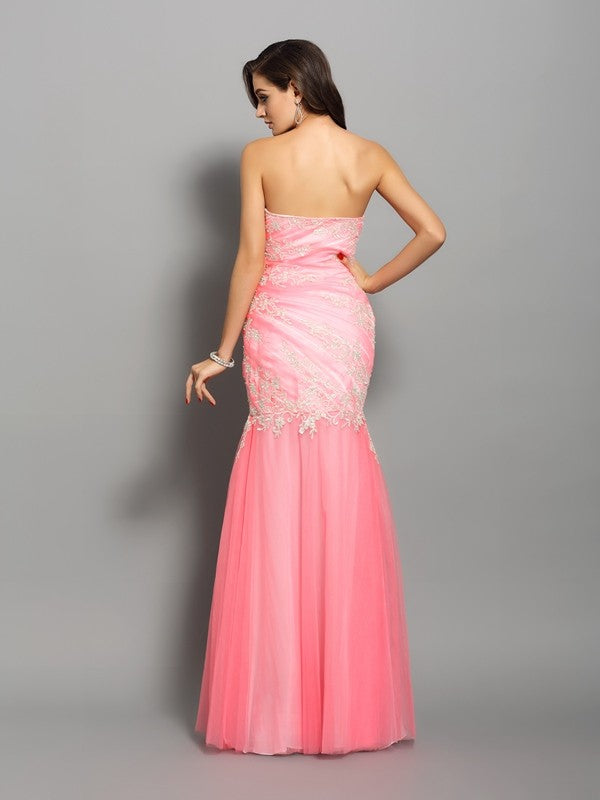 Trumpet/Mermaid Sweetheart Beading Sleeveless Long  Woven Satin Dresses