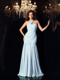 Sky Blue One Shoulder A-Line Chiffon Bridesmaid Dress