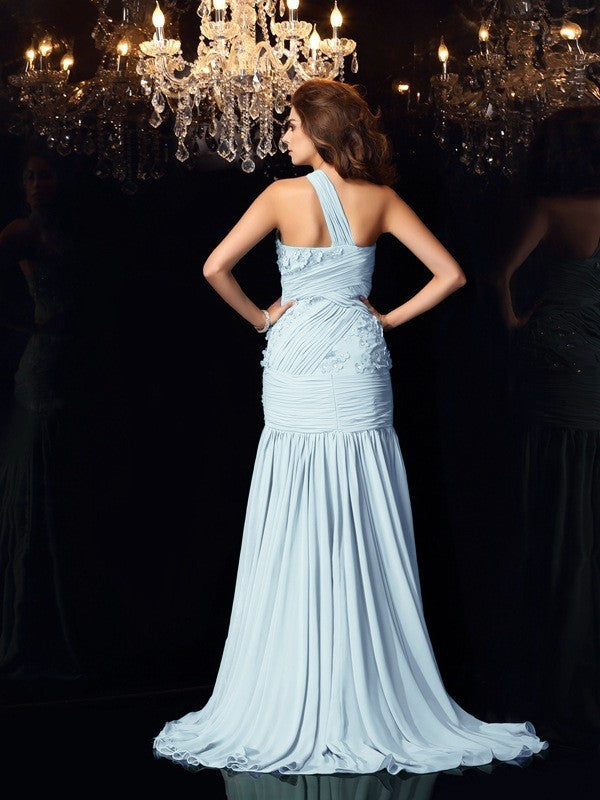 Sky Blue One Shoulder A-Line Chiffon Bridesmaid Dress