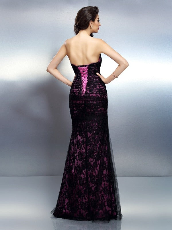 Vestidos largos de satén tejido sin mangas con escote corazón y encaje de trompeta/sirena