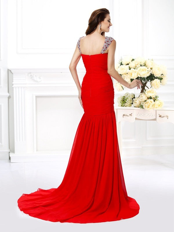 Red Chiffon A-Line Sweetheart Floor-Length Dress for Prom & Evening