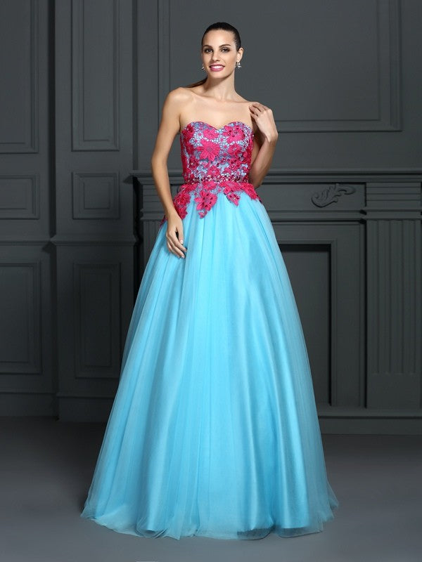 Sky Blue Tulle A-Line Sweetheart Floor-Length Evening Dress