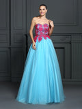 Sky Blue Tulle A-Line Sweetheart Floor-Length Evening Dress
