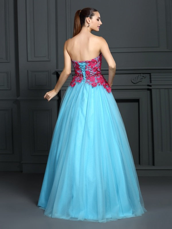 Sky Blue Tulle A-Line Sweetheart Floor-Length Evening Dress