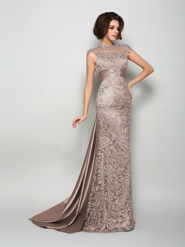 Mauve Lace Mermaid Floor-Length with High Neck