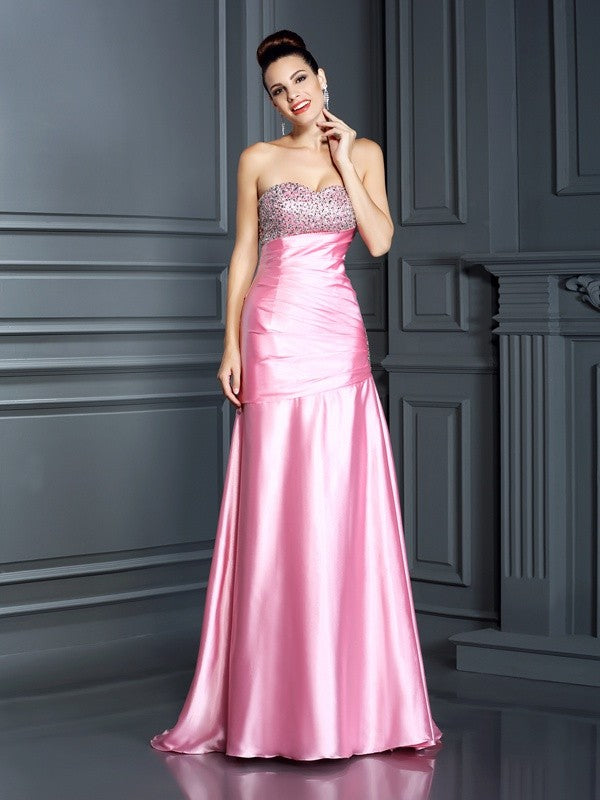 Trumpet/Mermaid Sweetheart Beading Sleeveless Long  Woven Satin Dresses