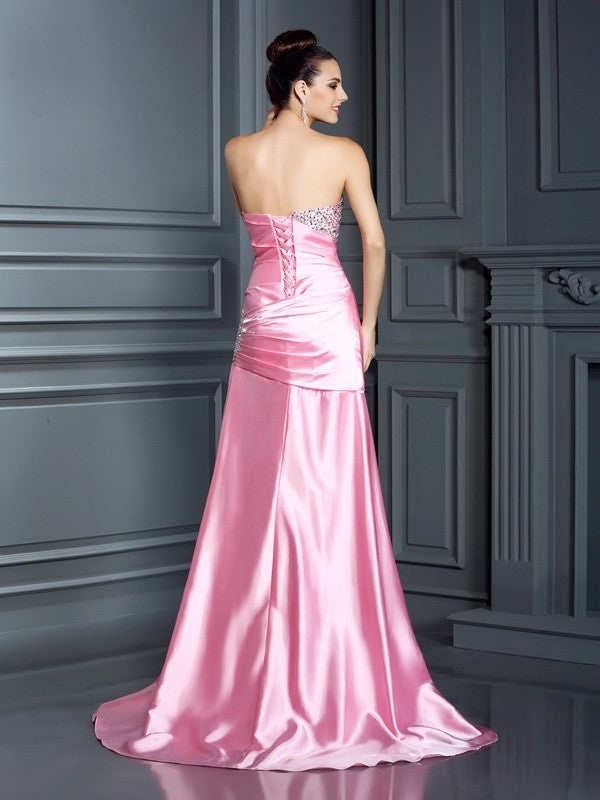 Trumpet/Mermaid Sweetheart Beading Sleeveless Long  Woven Satin Dresses