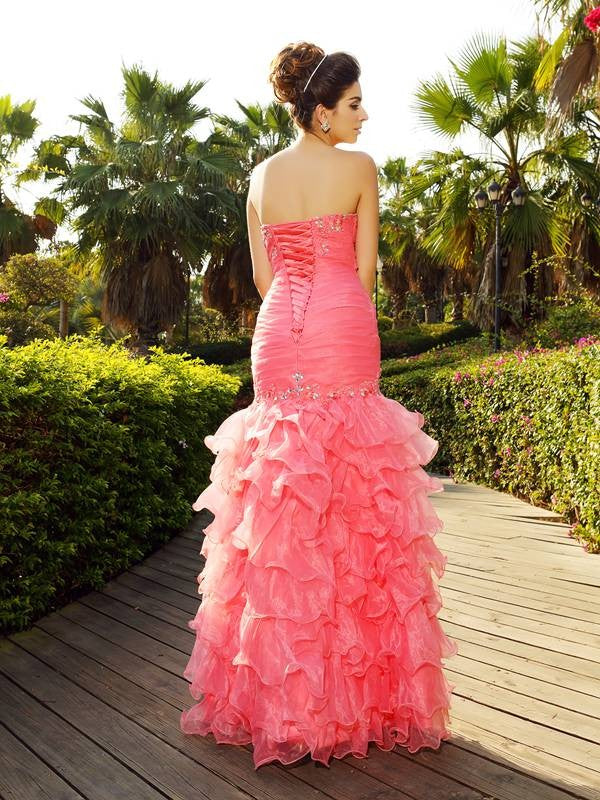 Trumpet/Mermaid Strapless Beading Sleeveless Long Organza Dresses