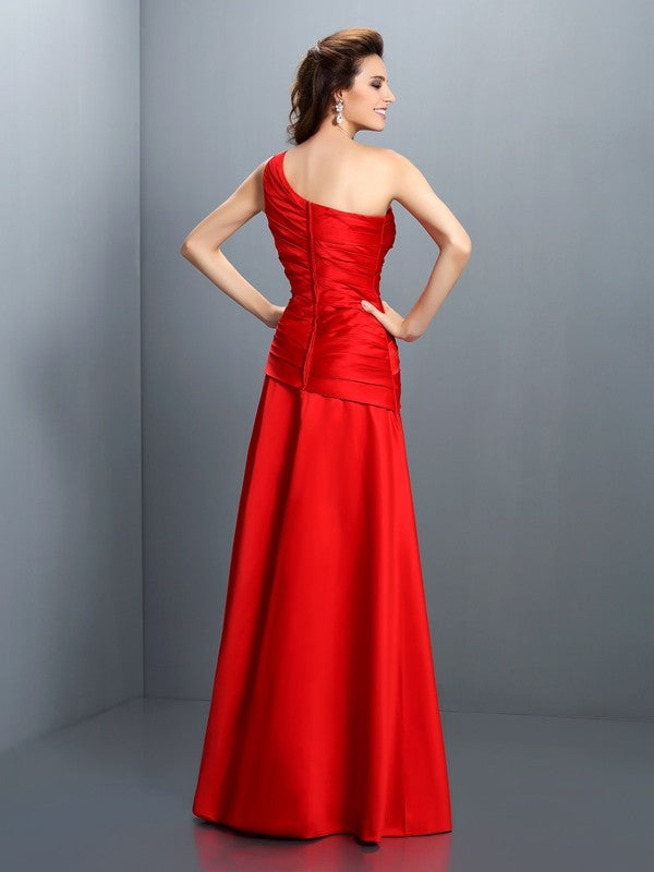 Vestidos largos de satén sin mangas, corte princesa, con un solo hombro y pliegues