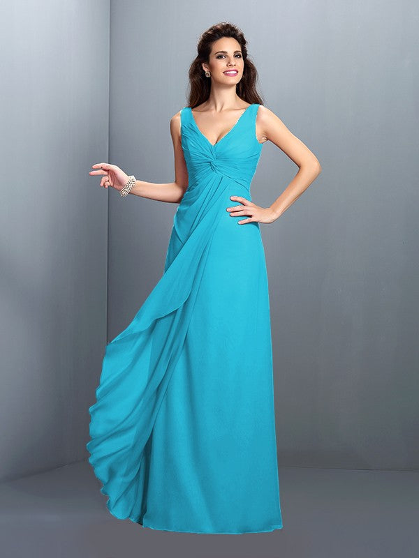 Vestidos de dama de honor largos de gasa con tirantes tipo princesa, plisados, sin mangas