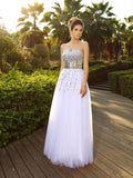 Abiti lunghi in organza senza maniche con scollo a cuore e perline, stile a trapezio/principessa