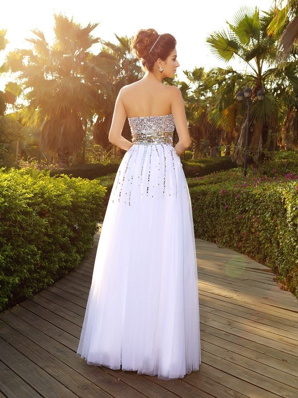 Abiti lunghi in organza senza maniche con scollo a cuore e perline, stile a trapezio/principessa