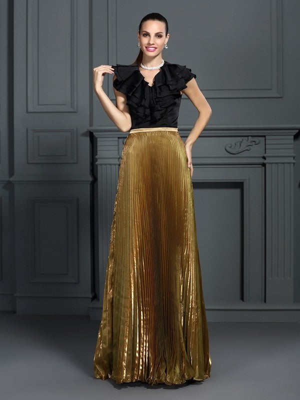 Vestidos largos de tul con escote en V, corte A/princesa, plisados, sin mangas