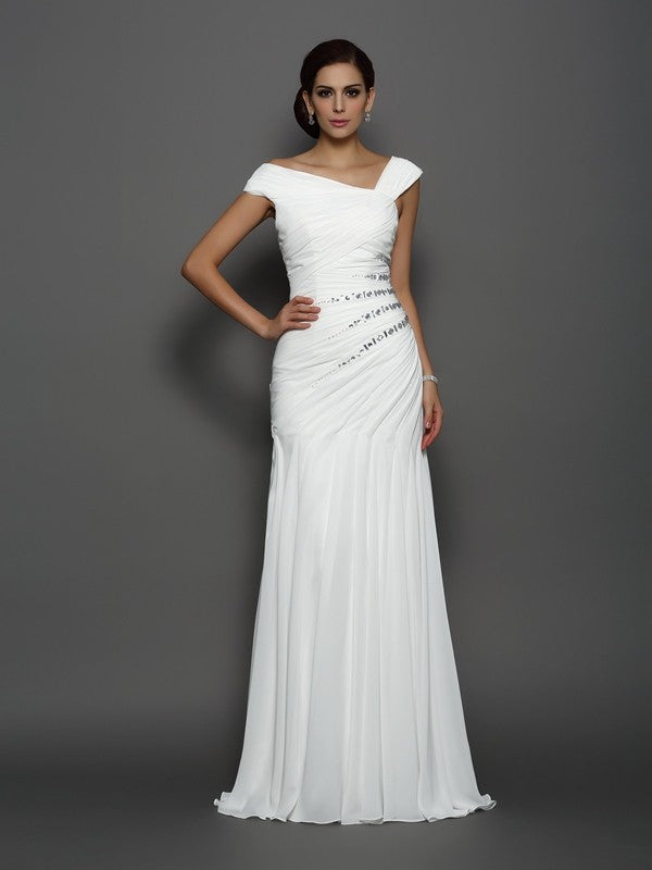 White Chiffon A-Line One Shoulder Floor-Length Bridesmaid Dress with Draped Bodice