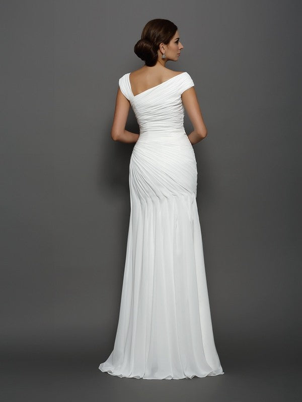 White Chiffon A-Line One Shoulder Floor-Length Bridesmaid Dress with Draped Bodice