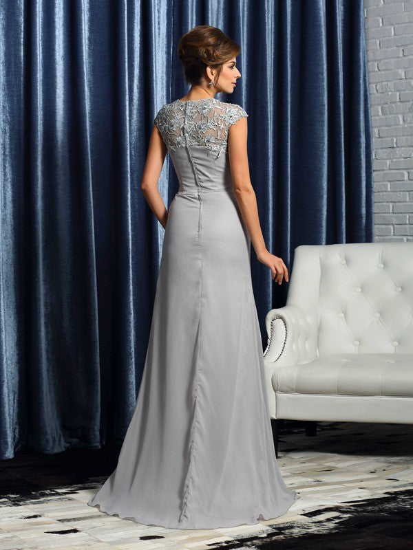 Grey Chiffon A-Line Floor-Length Evening Dress with Embellished Square Neck