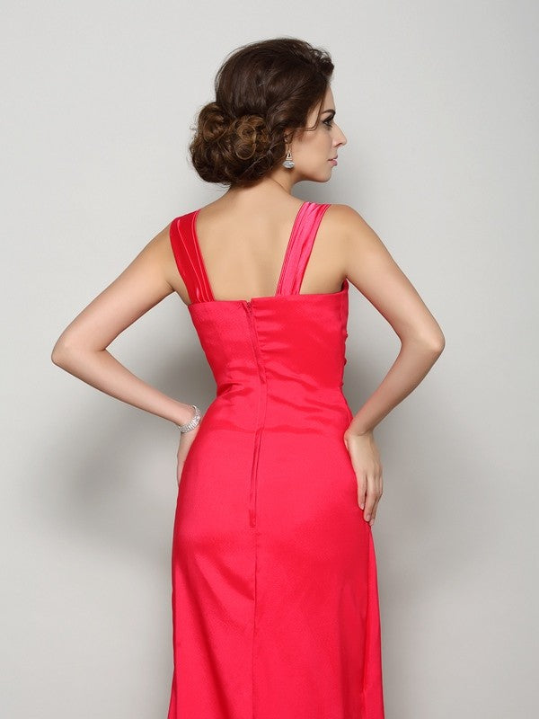 Vestidos de Madre de la Novia Largos de Satén Tejido con Apliques y Tirantes de Corte A/Princesa sin Mangas