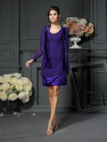 Plum Chiffon Sheath/column Short Dress with Matching Jacket