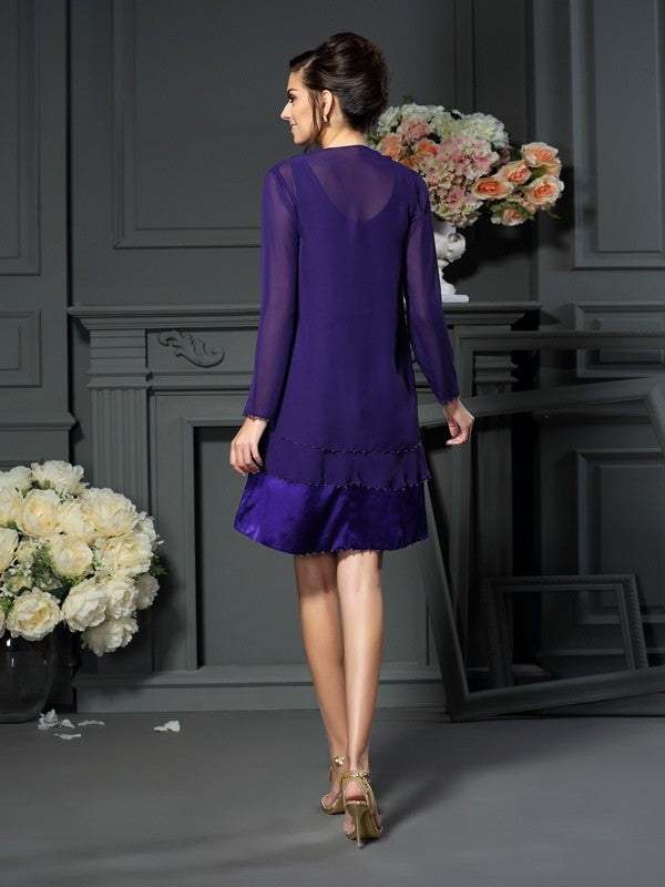 Plum Chiffon Sheath/column Short Dress with Matching Jacket