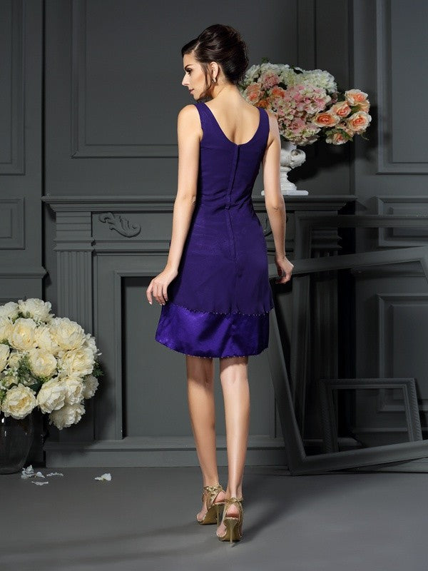 Plum Chiffon Sheath/column Short Dress with Matching Jacket