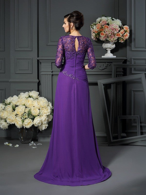 Plum Lace Square Neck A-Line Floor-Length Evening Dress