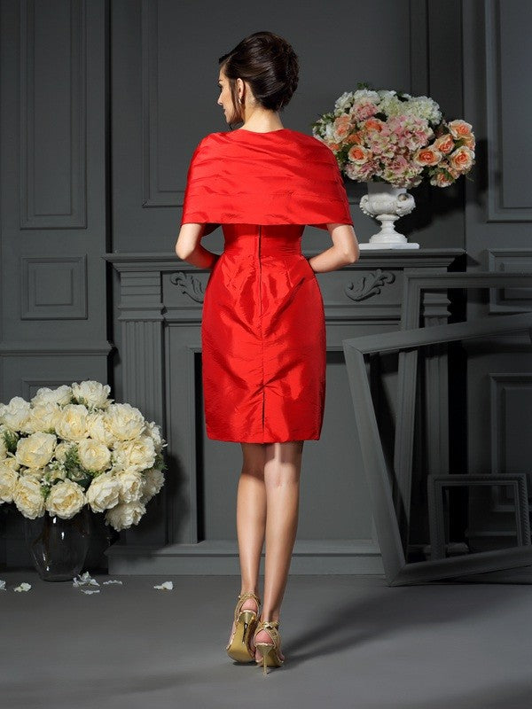 Vestidos de madre de la novia de tafetán, corte A/princesa, escote en V, plisados, sin mangas, cortos