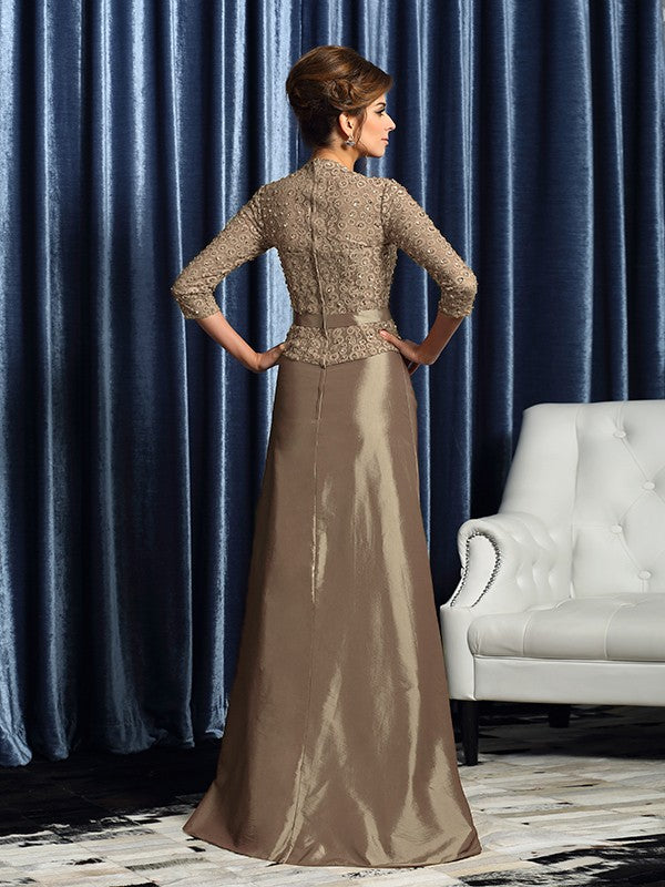 Vestidos largos de tafetán para madre de la novia, corte A/princesa, escote en V, lazo, mangas 3/4