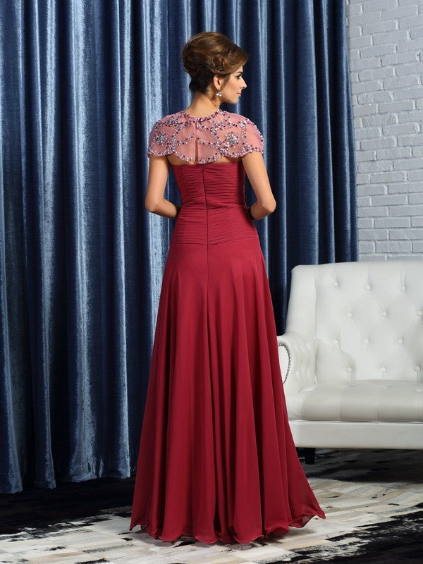 Vestidos de gasa largos para madre de la novia, corte A/princesa, escote corazón fruncido, sin mangas