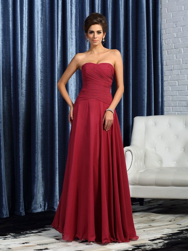 Vestidos de gasa largos para madre de la novia, corte A/princesa, escote corazón fruncido, sin mangas