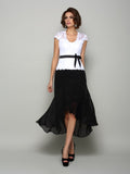 Abiti da sposa in chiffon a trapezio/principessa, scollo a V, fascia/nastro/cintura, senza maniche, asimmetrici