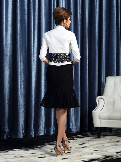 Black Satin & Lace Sheath Knee-Length Dress with Bolero Jacket