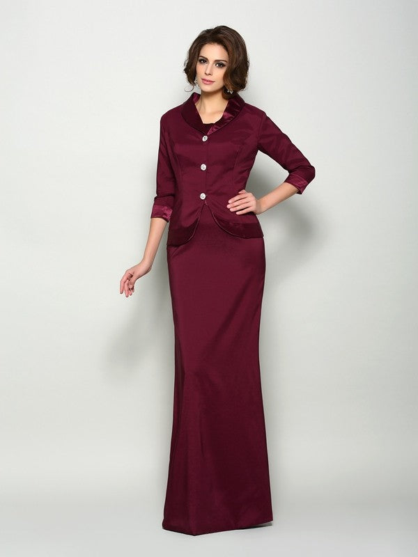 Vestidos de madre de la novia de satén tejido largo sin mangas con corte princesa/cuadrado