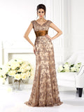 Gold Lace Sheath/Column Floor-Length Evening Dress