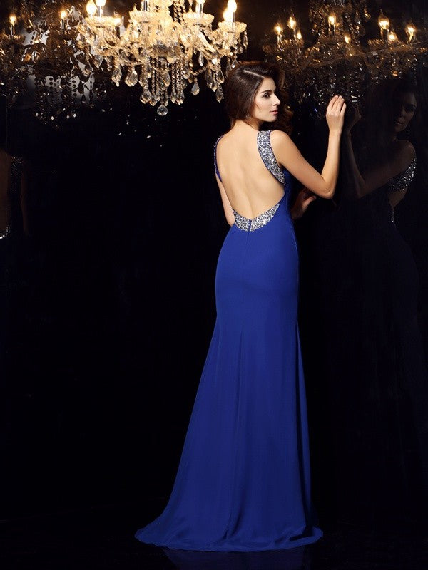 Trumpet/Mermaid Scoop Beading Sleeveless Long Chiffon Dresses