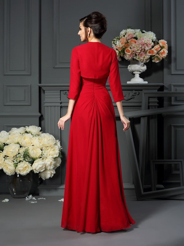 Vestidos de madre de la novia de gasa larga sin mangas con tirantes finos y cuentas de corte A/princesa