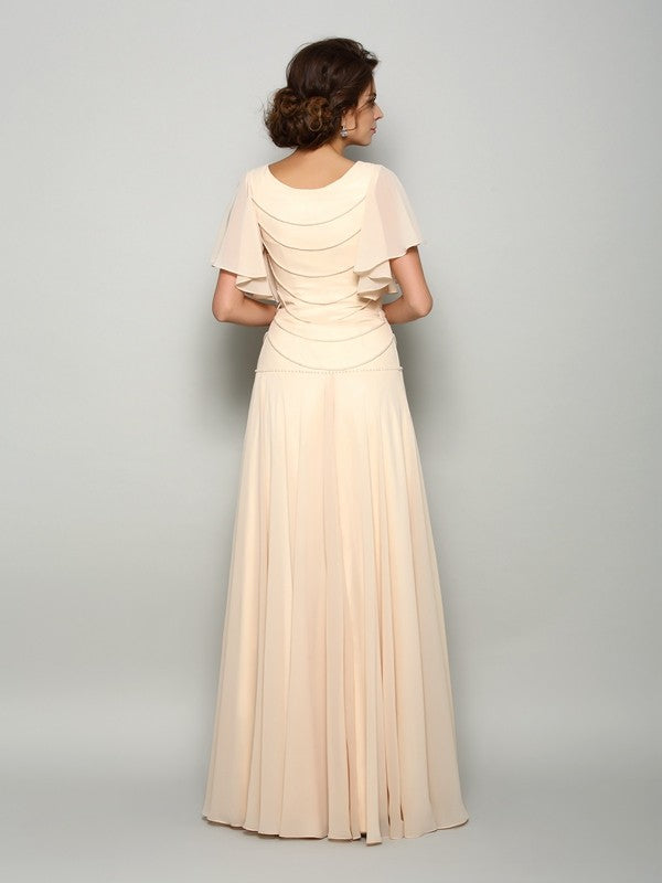Champagne Chiffon Cowl Neck A-Line Floor-Length Evening Dress