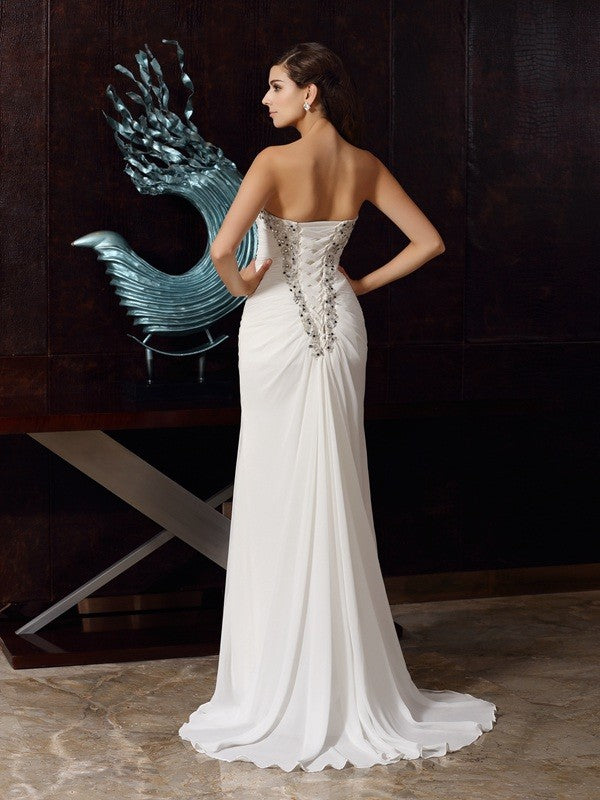 Ivory Chiffon Sheath/column Floor-Length Evening Dress with Sweetheart Neckline