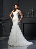 White Lace Illusion Neck Mermaid Floor-Length Gown