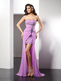 Lavender Chiffon A-Line High-Low Evening Dress with Embellished Sweetheart Bodice