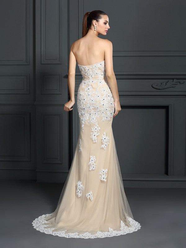 Trumpet/Mermaid Sweetheart Applique Sleeveless Long Chiffon Dresses