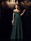 Forest Green Off-the-Shoulder A-Line Floor-Length Bridesmaid Dress