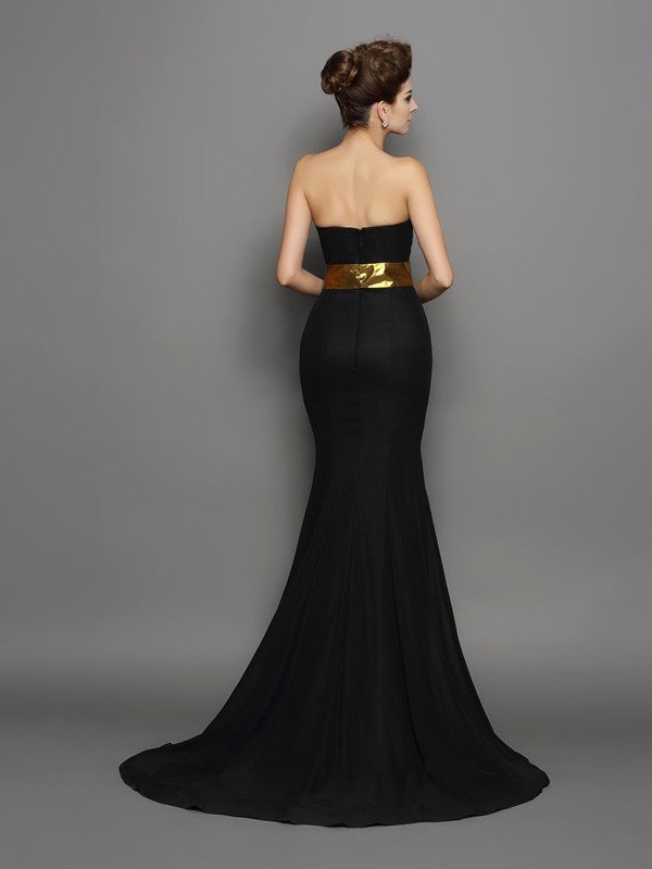 Trumpet/Mermaid Sweetheart Sash/Ribbon/Belt Sleeveless Long Chiffon Dresses