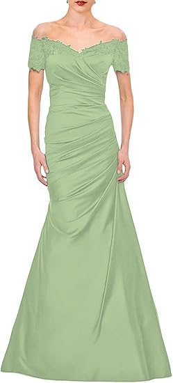 Dark Navy Satin Mermaid Off-the-Shoulder Floor-Length Dress for Evening Parties & Formal Events