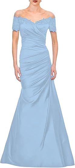 Dark Navy Satin Mermaid Off-the-Shoulder Floor-Length Dress for Evening Parties & Formal Events