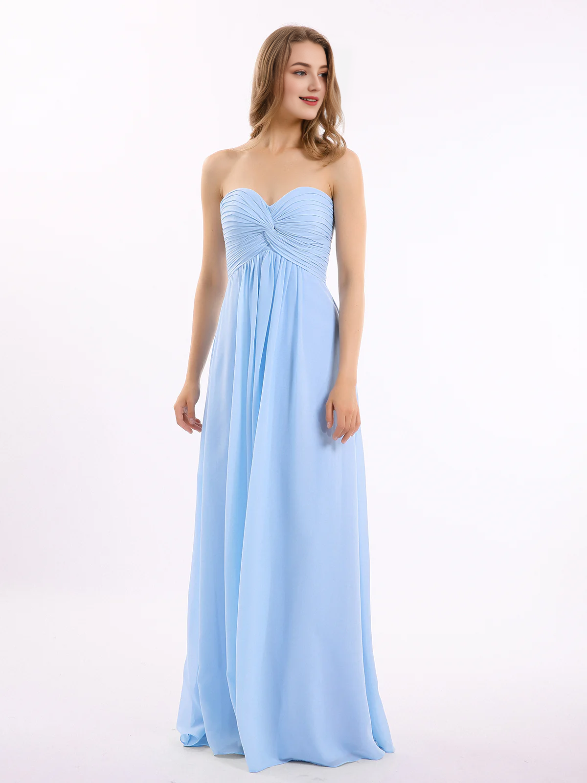 Dusty Blue Chiffon A-Line Floor-Length Bridesmaid Dress with Sweetheart Neckline